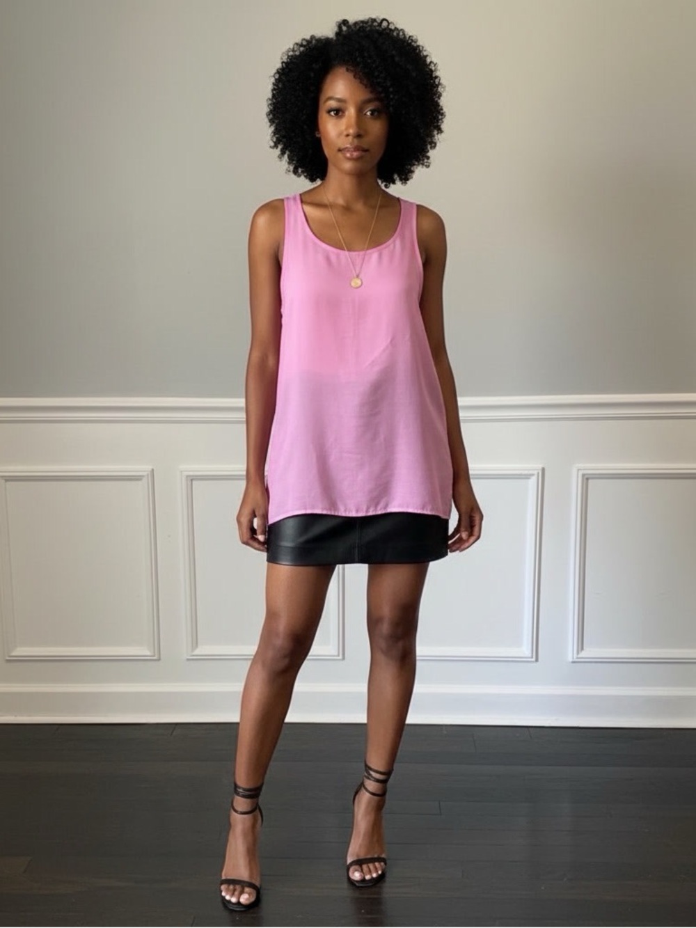 Frenchi Pink Semi Sheer Scoop Neck Tank Top Size Medium Very Good Condition